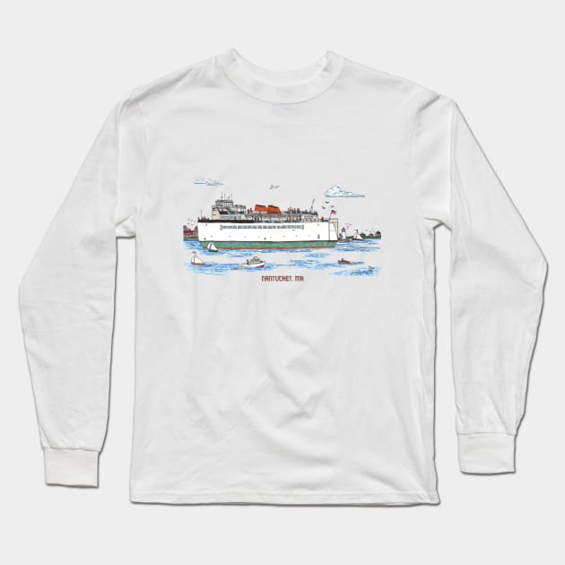 Nantucket Ferry in the Harbor Long Sleeve T-Shirt by katydidkay